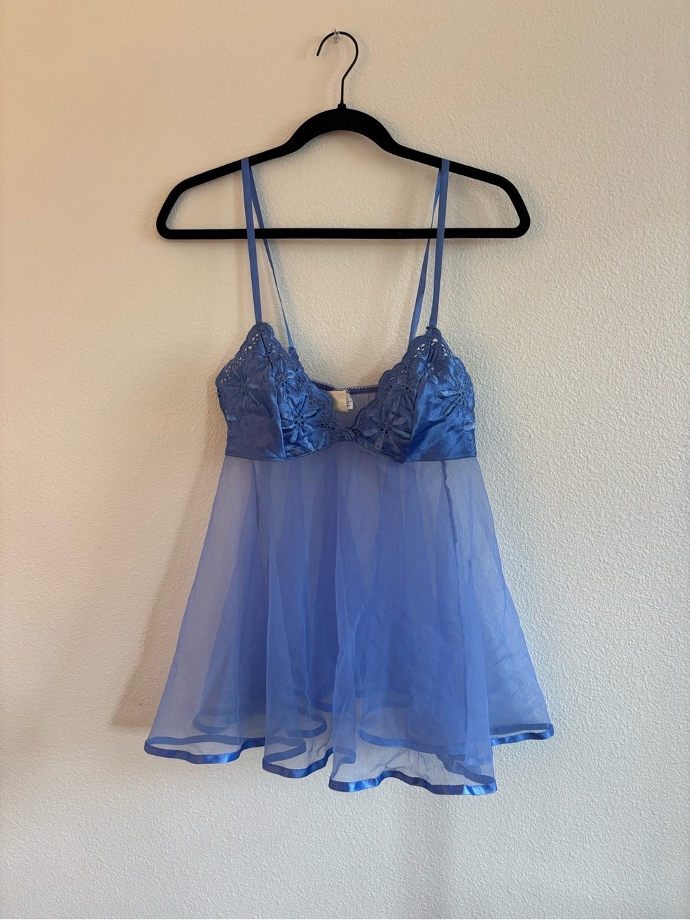 vintage fredericks of hollywood blue babydoll lingerie top size medium